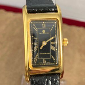 Vintage 1980's JB Champion Tank Style Gold Watch Gold Hands Roman Numerals